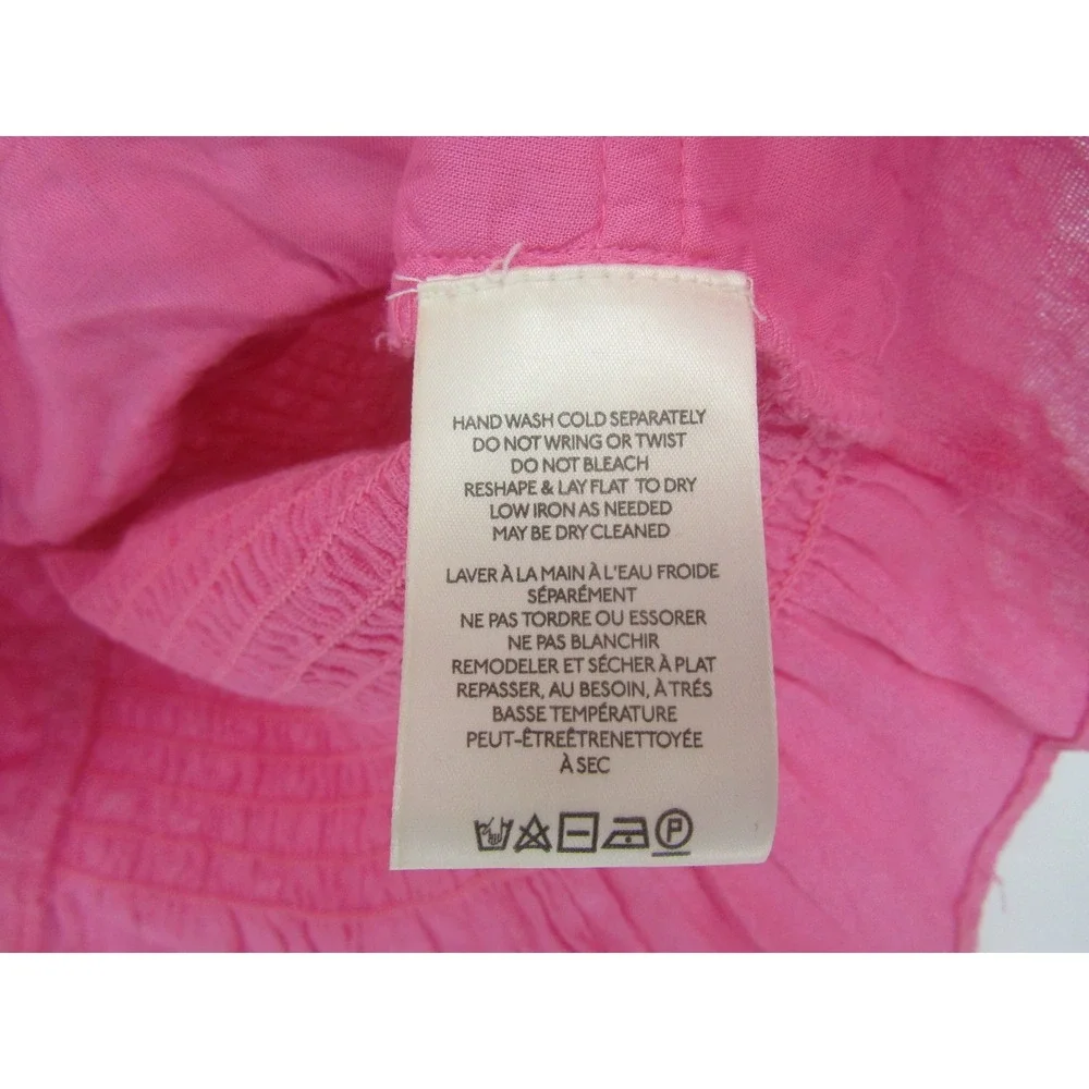 Free People Peplum Top Womens Small Pink Smocked Puff Sleeve Tie Back Boho